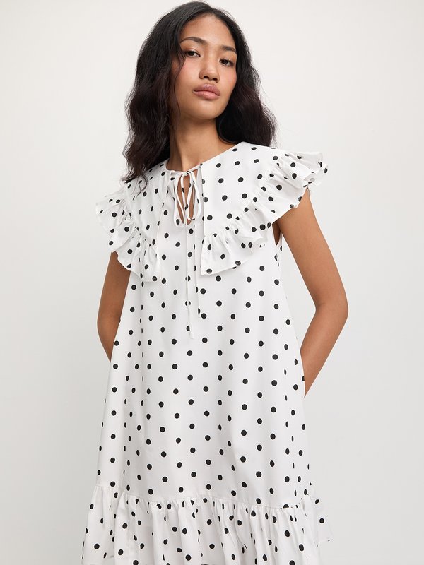 Pomelo Pomelo Polka Dot Ruffle Trim Dress - White