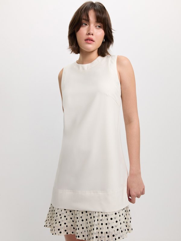 Pomelo Pomelo Polka Dot Trim Dress - Ivory