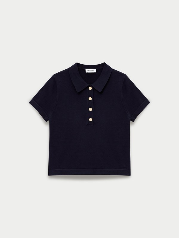 pomelo Pomelo Polo Button-Up Top - Navy