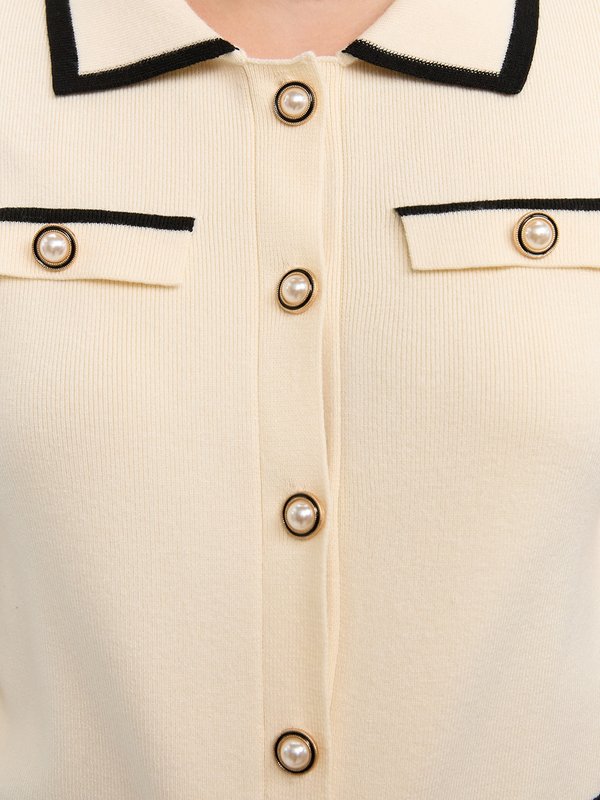 Pomelo Pomelo Polo Contrast Trim Knit Top - Beige