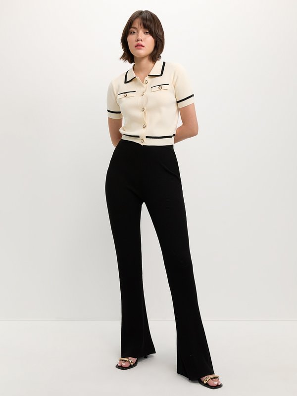 Pomelo Pomelo Polo Contrast Trim Knit Top - Beige