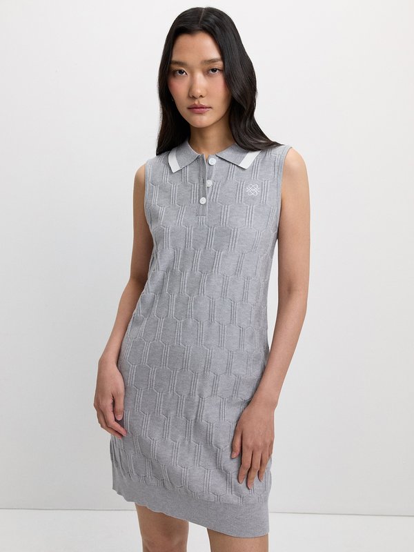 pomelo Pomelo Polo Knit Dress - Light Grey