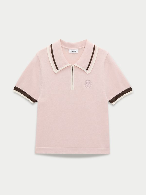 pomelo Pomelo Polo Knit Top - Light Pink