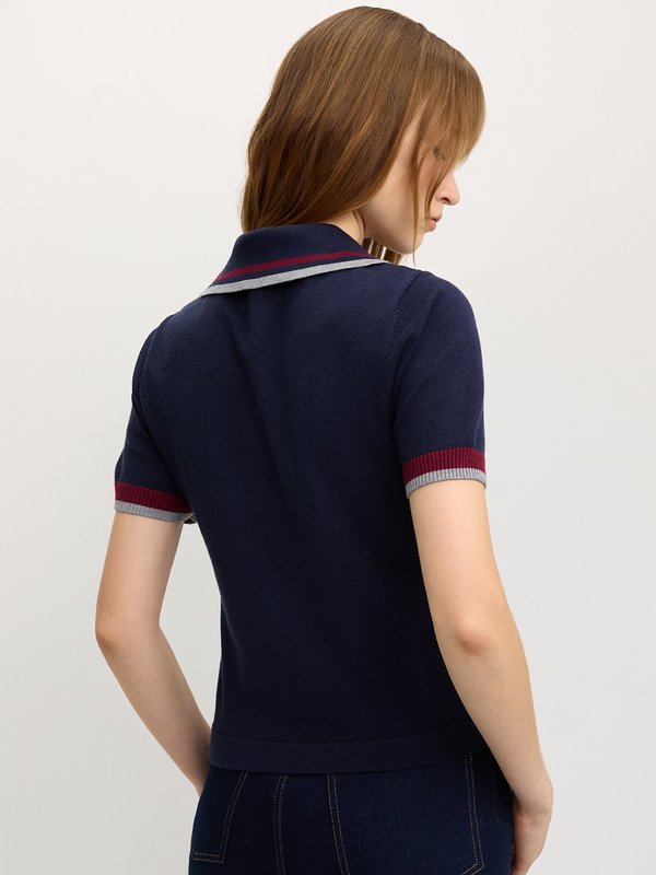 Pomelo Pomelo Polo Knit Top - Navy