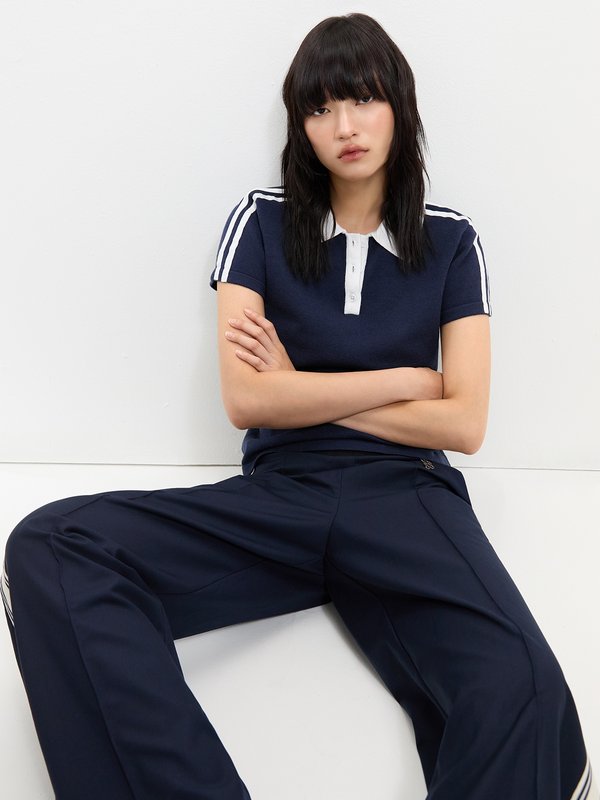 Pomelo Pomelo Polo Knit Top - Navy