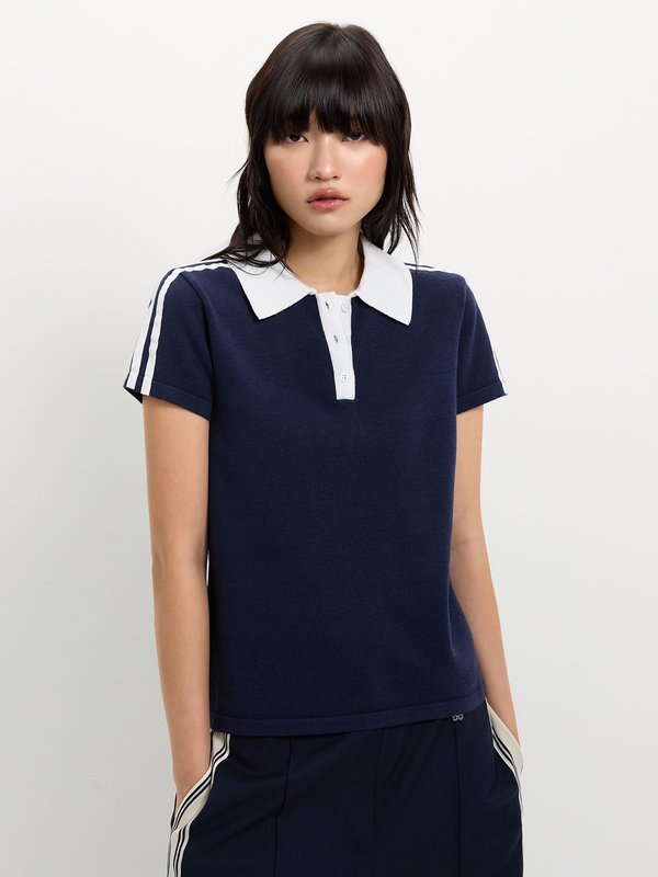 pomelo Pomelo Polo Knit Top - Navy