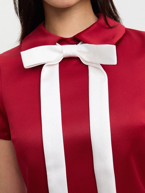 Pomelo Pomelo Polo Peplum Bow Detail Dress - Red