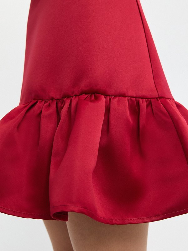 Pomelo Pomelo Polo Peplum Bow Detail Dress - Red