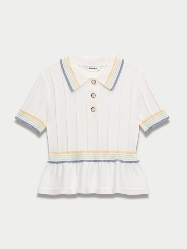 pomelo Pomelo Polo Peplum Top - White