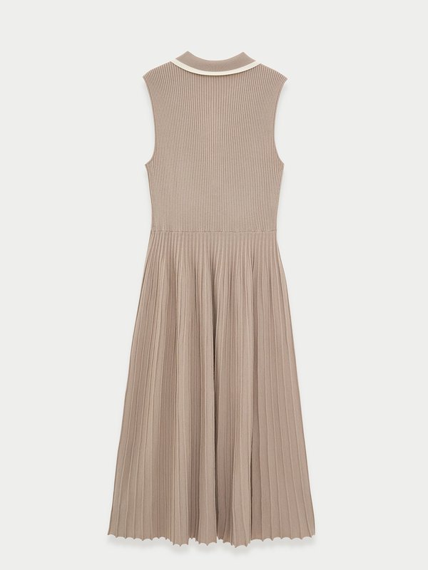 Pomelo Pomelo Polo Pleated Dress - Taupe