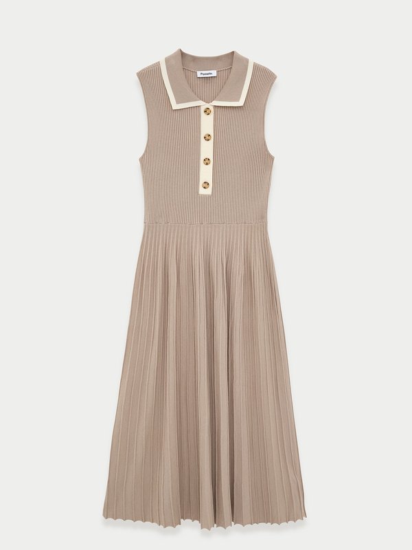 pomelo Pomelo Polo Pleated Dress - Taupe