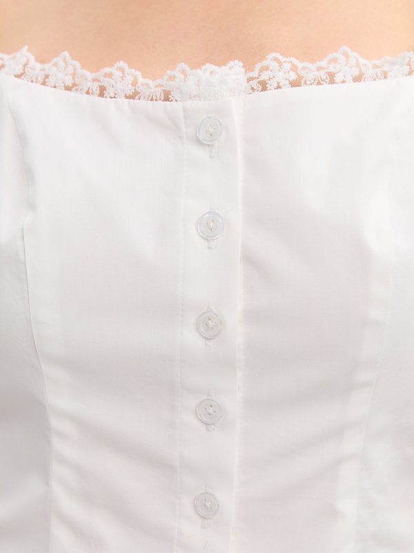 Pomelo Pomelo Puff Sleeve Lace Trim Top - White