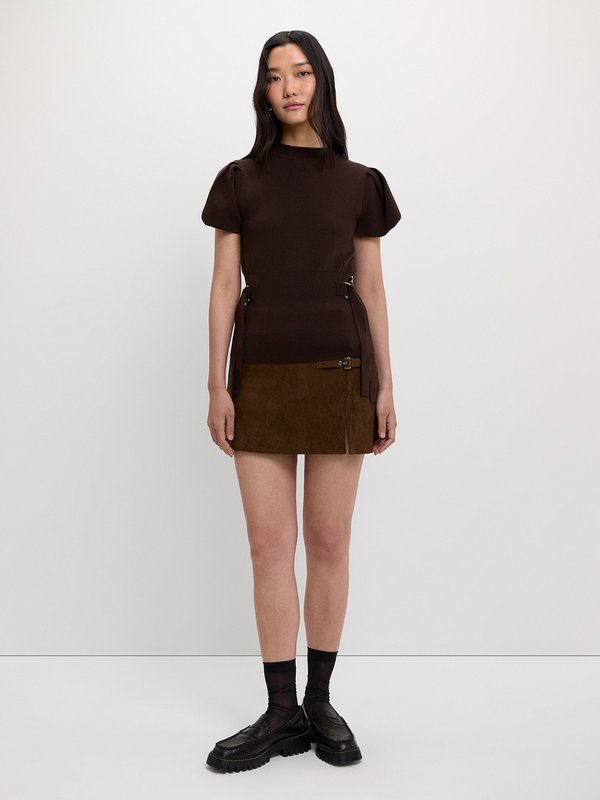 Pomelo Pomelo Puffed Sleeve Knit Top - Brown
