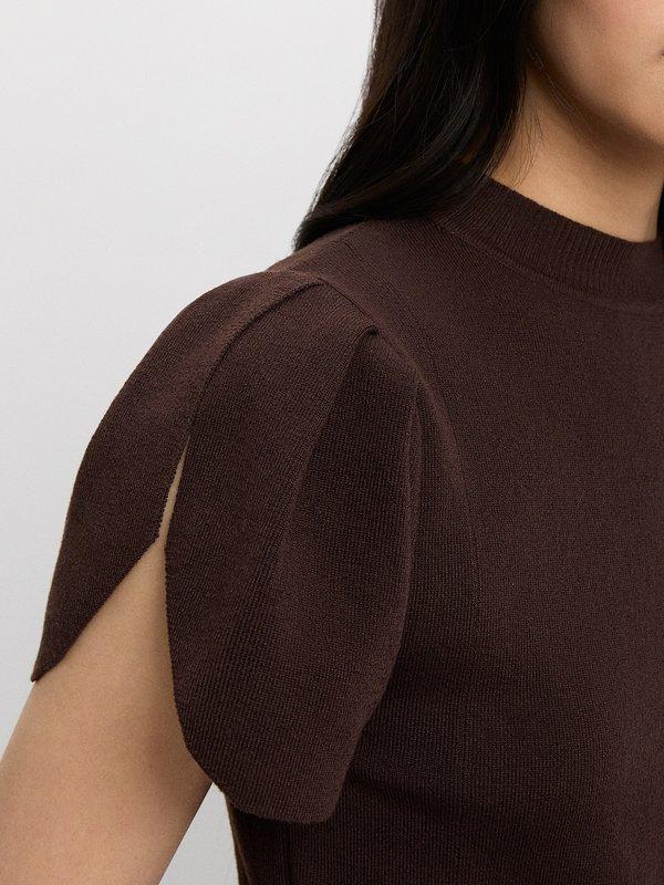 Pomelo Pomelo Puffed Sleeve Knit Top - Brown