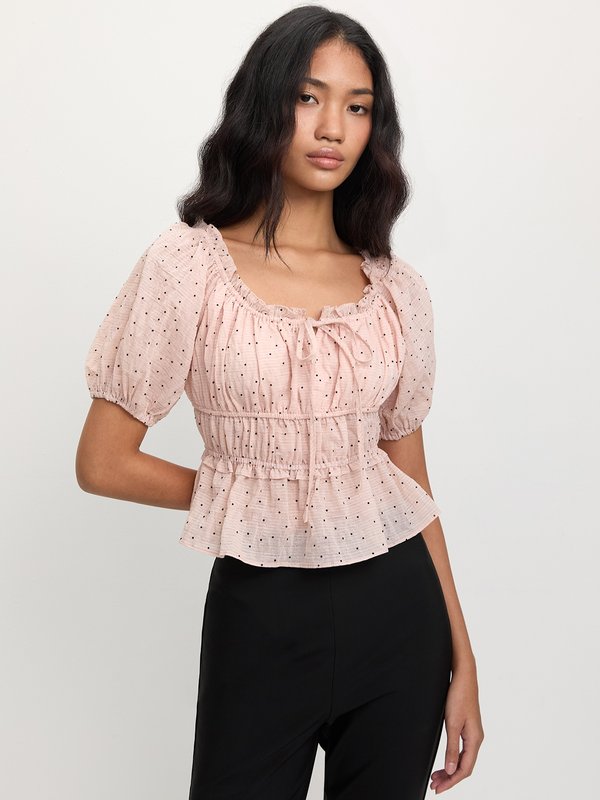 pomelo Pomelo Puffed Sleeve Ruffled Blouse - Pink