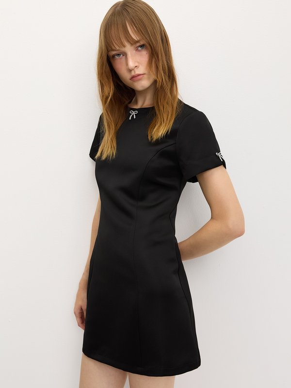 Pomelo Pomelo Rhinestone Bow Dress - Black