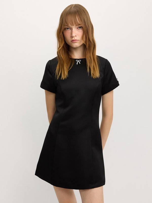 pomelo Pomelo Rhinestone Bow Dress - Black