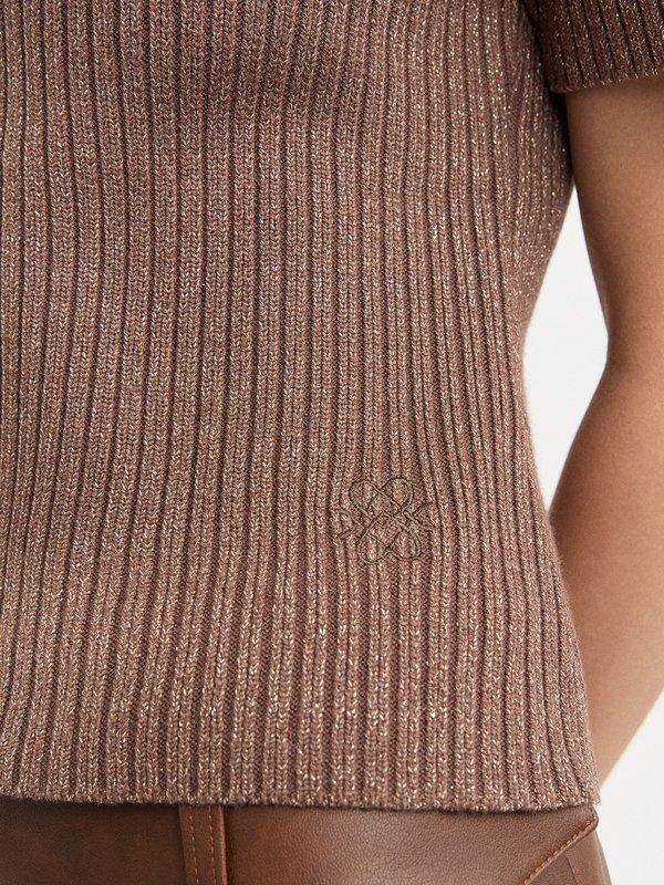 Pomelo Pomelo Rhinestone Button-Up Knit Top - Brown