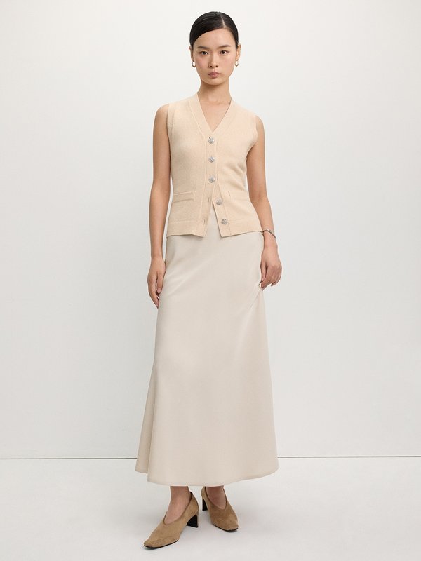 Pomelo Pomelo Rhinestone Button-Up Vest - Cream