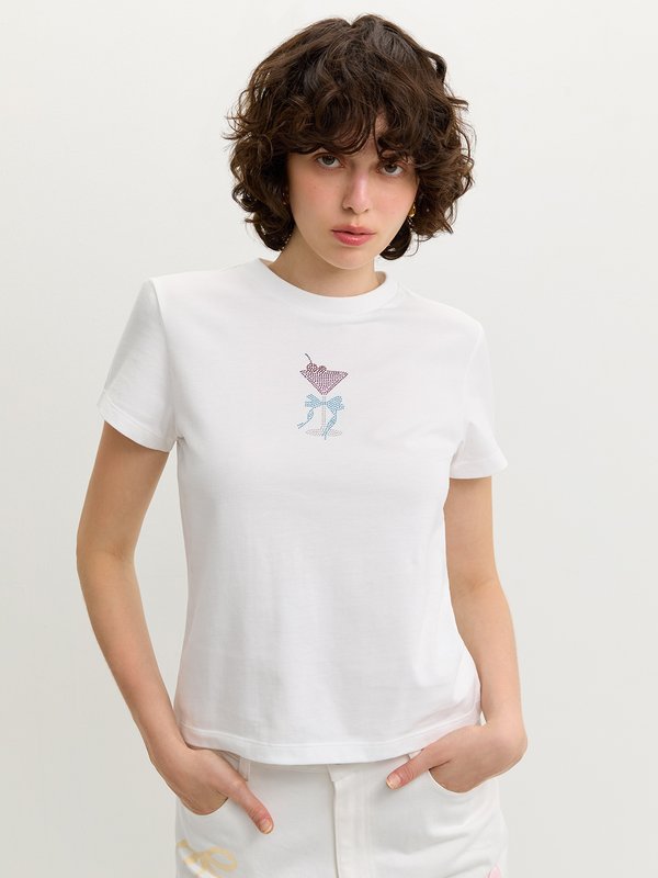 pomelo Pomelo Rhinestone Tee - White
