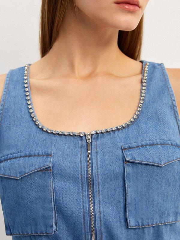 Pomelo Pomelo Rhinestone Trim Denim Cami Top - Blue