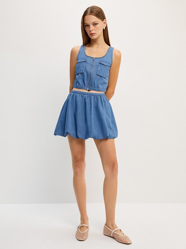 Pomelo Pomelo Rhinestone Trim Denim Cami Top - Blue