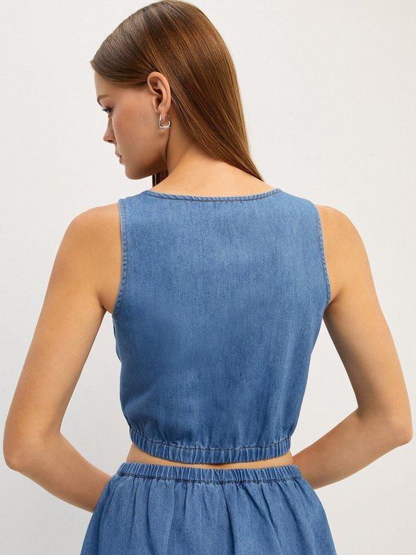 Pomelo Pomelo Rhinestone Trim Denim Cami Top - Blue