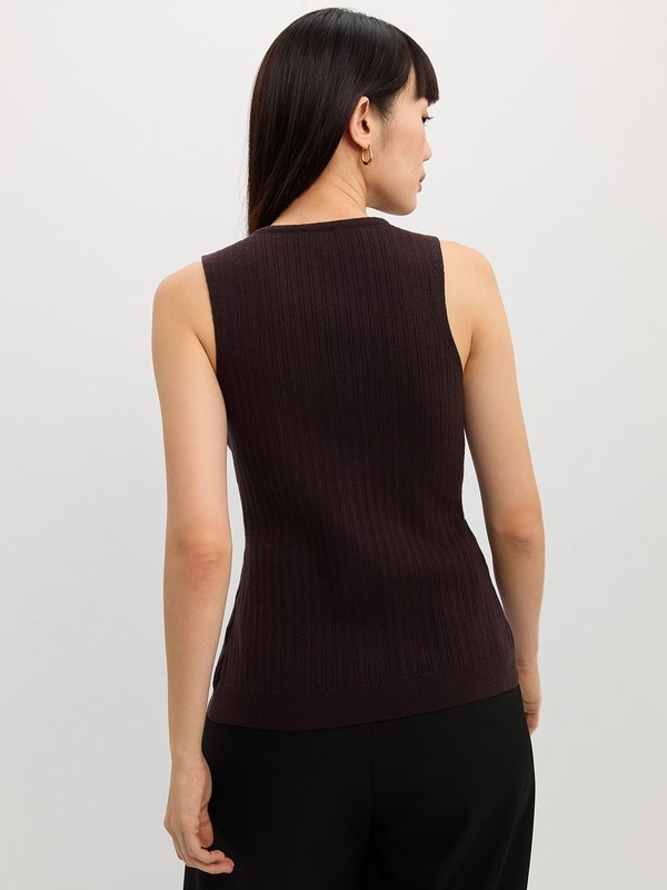 Pomelo Pomelo Ribbed Button Knit Top - Brown