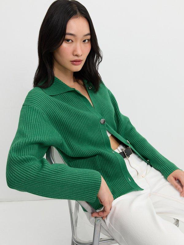 Pomelo Pomelo Ribbed Cardigan - Green