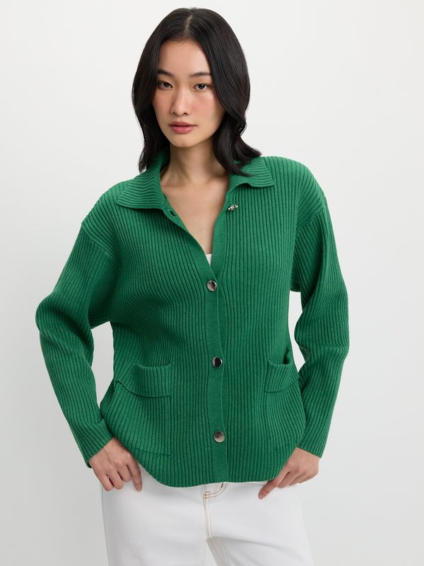 pomelo Pomelo Ribbed Cardigan - Green