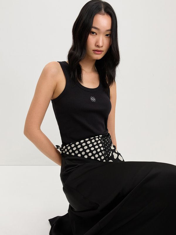 Pomelo Pomelo Ribbed Logo Tank Top - Black