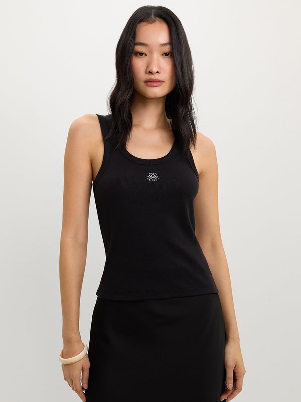 pomelo Pomelo Ribbed Logo Tank Top - Black