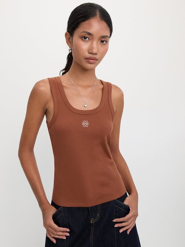 pomelo Pomelo Ribbed Logo Tank Top - Brown