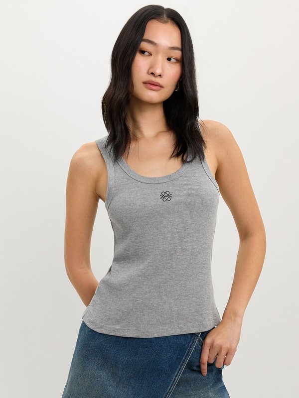 pomelo Pomelo Ribbed Logo Tank Top - Mid Grey