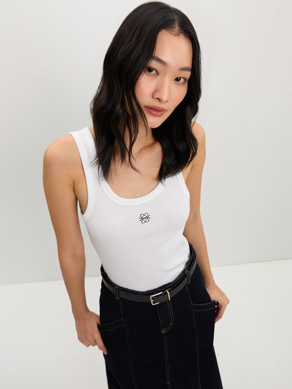 Pomelo Pomelo Ribbed Logo Tank Top - White