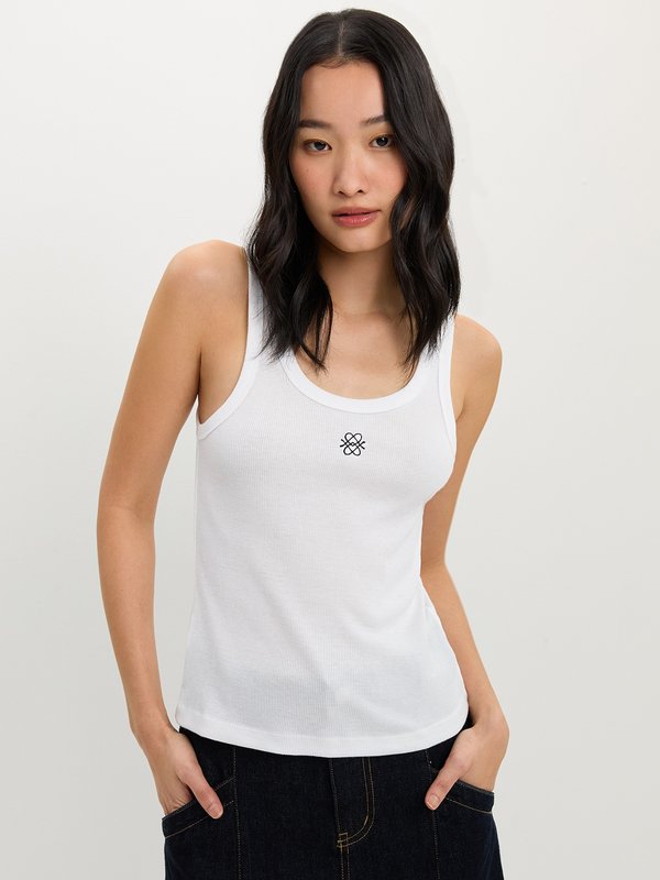 pomelo Pomelo Ribbed Logo Tank Top - White