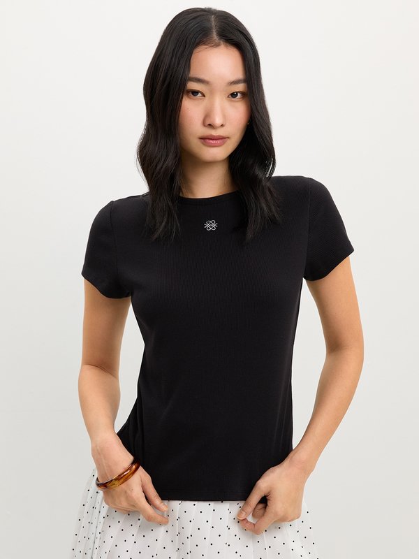 pomelo Pomelo Ribbed Logo Tee - Black