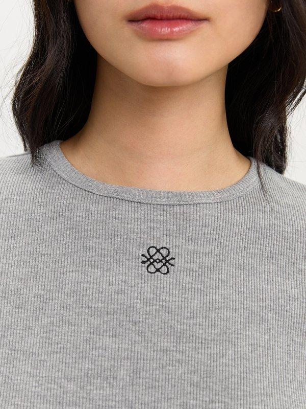 Pomelo Pomelo Ribbed Logo Tee - Mid Grey