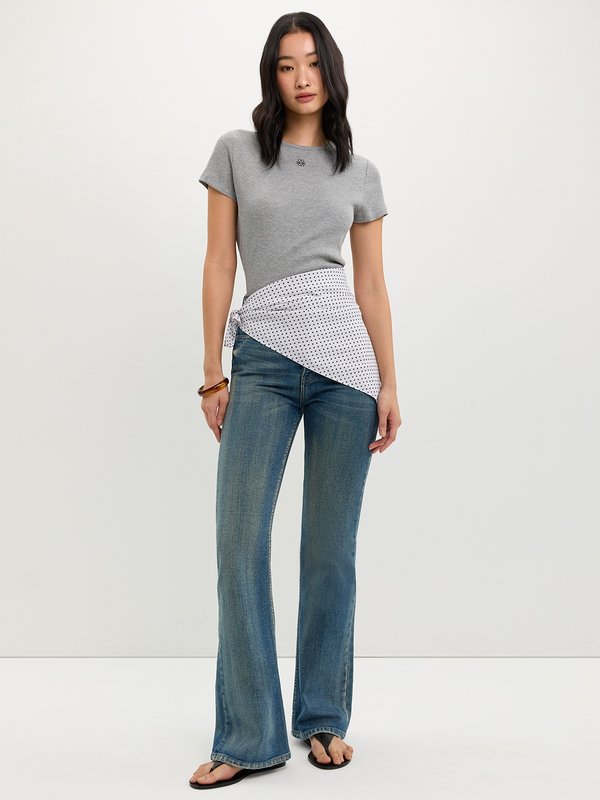 Pomelo Pomelo Ribbed Logo Tee - Mid Grey