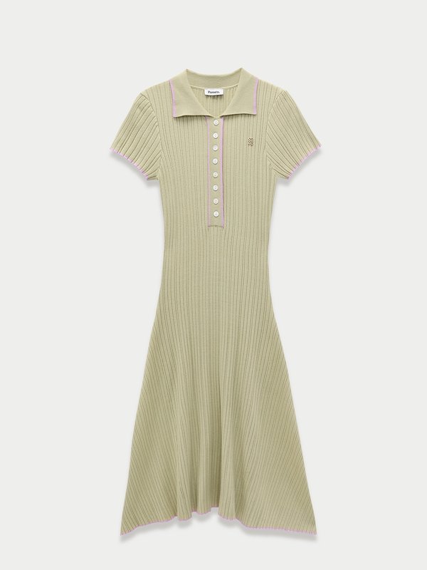 pomelo Pomelo Ribbed Polo Dress - Light Green