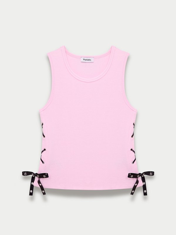 Pomelo Pomelo Ribbed Side Lace Up Tank - Light Pink