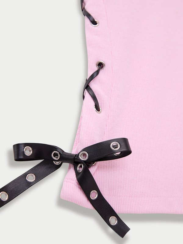 Pomelo Pomelo Ribbed Side Lace Up Tank - Light Pink