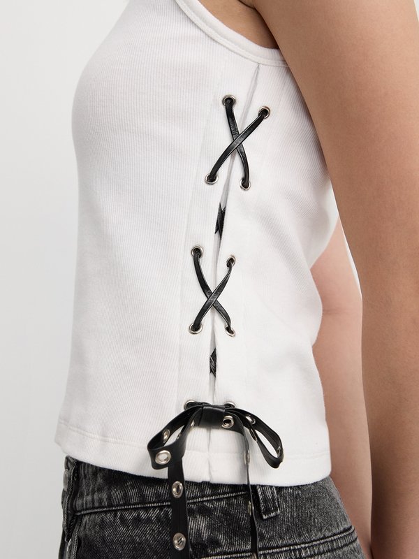 Pomelo Pomelo Ribbed Side Lace Up Tank - White