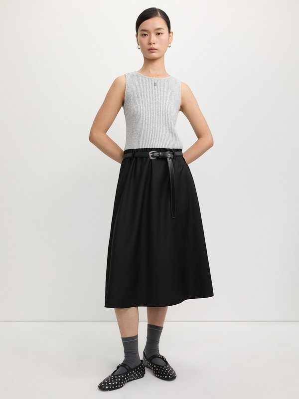 Pomelo Pomelo Ribbed Top Belted Dress - Light Grey