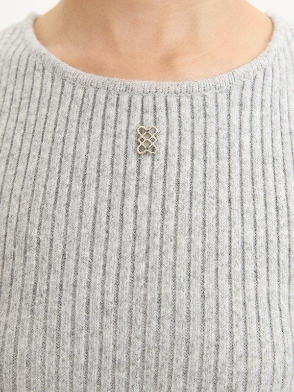 Pomelo Pomelo Ribbed Top Belted Dress - Light Grey