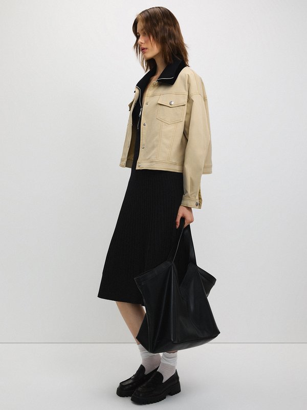 Pomelo Pomelo Ribbed Zip Polo Dress - Black