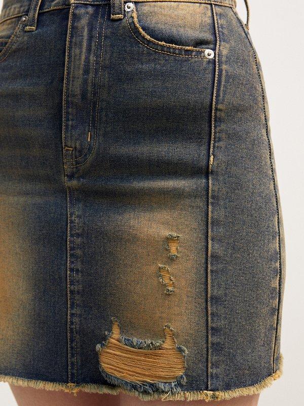 Pomelo Pomelo Ripped Denim Mini Skirt - Brown