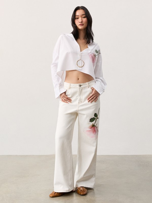 Pomelo Pomelo Rose Print Button-Up Shirt - White