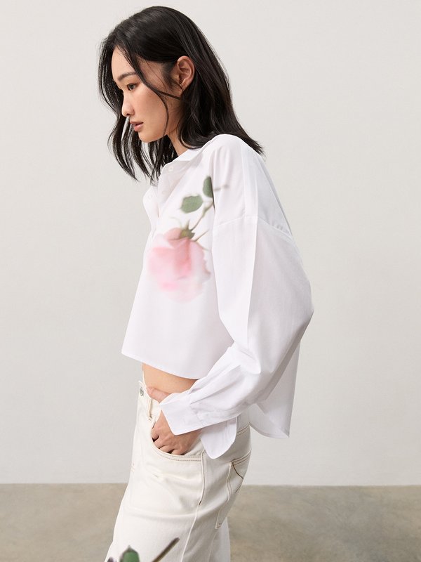 Pomelo Pomelo Rose Print Button-Up Shirt - White
