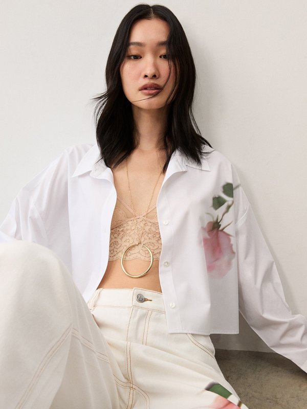 pomelo Pomelo Rose Print Button-Up Shirt - White